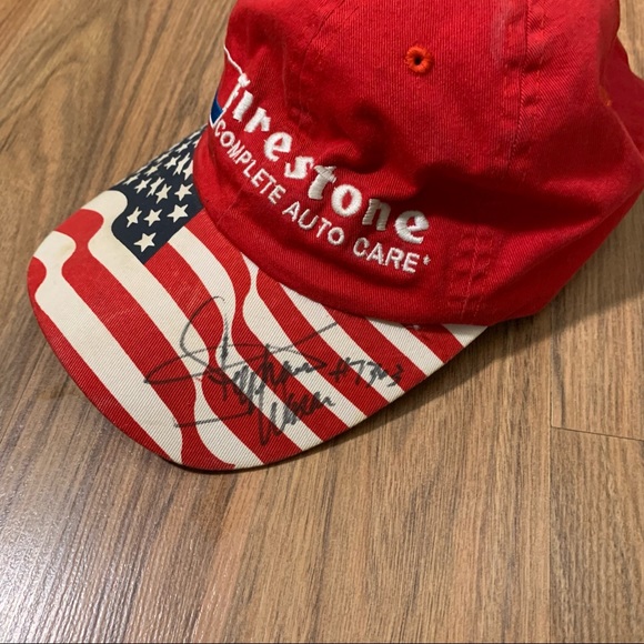 Autographed Firestone Auto Care Embroidered Flag Hat Adjustable Strap Back - Picture 2 of 6